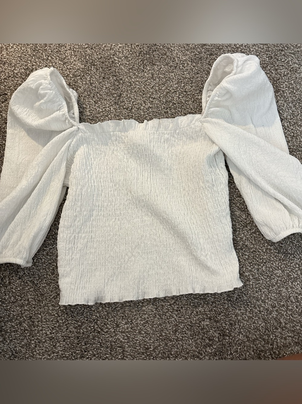 H&M White Smocked Off-Shoulder Puff Sleeve Top